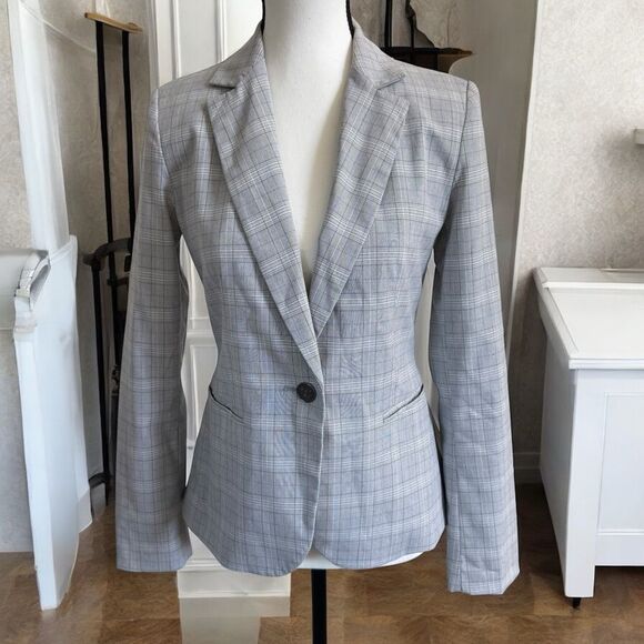 Zara Basics Gray Blazer Plaid/Checkered Tailored Fit Size 2 - Picture 1 of 8